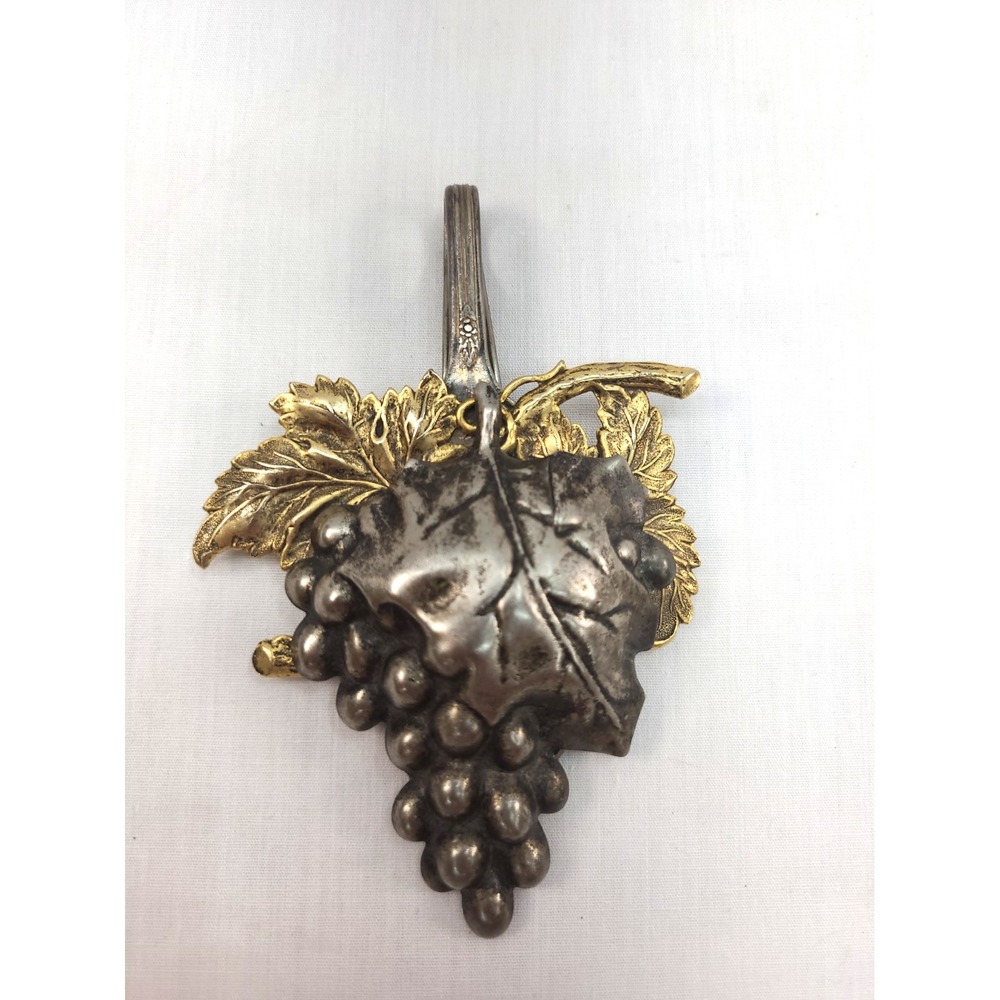 Vtg Grape Bunch Silverplate Necklace Pendant Hand Made 5"